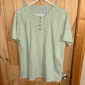 Cabin Creek Green Striped Womans button neck Shirt